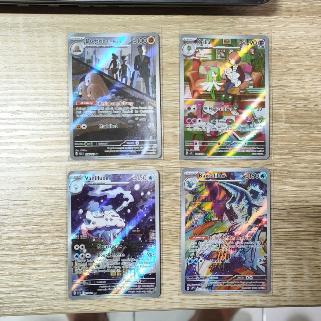 Paket Bundle 4 Kartu Pokemon AR Premium Kirlia Baxcalibur Dugtrio Vanilluxe Original