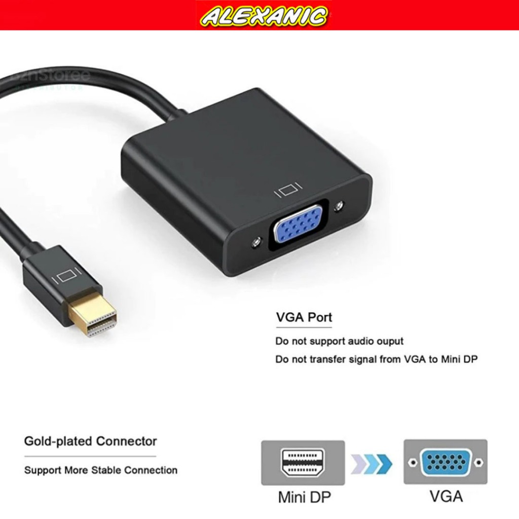 Adapter Converter Mini DisplayPort (mDP) to VGA | Converter Adaptor Mini DP to VGA | Adapter Mini DP