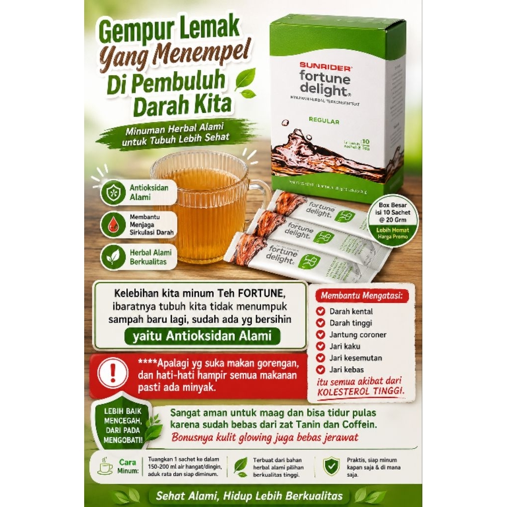 Sunrider Fortune Delight Regular Pack Besar @20 gram Per Sachet, isi 10 Sachet.