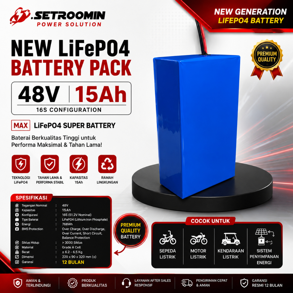 Baterai new lifepo4 48v 15ah