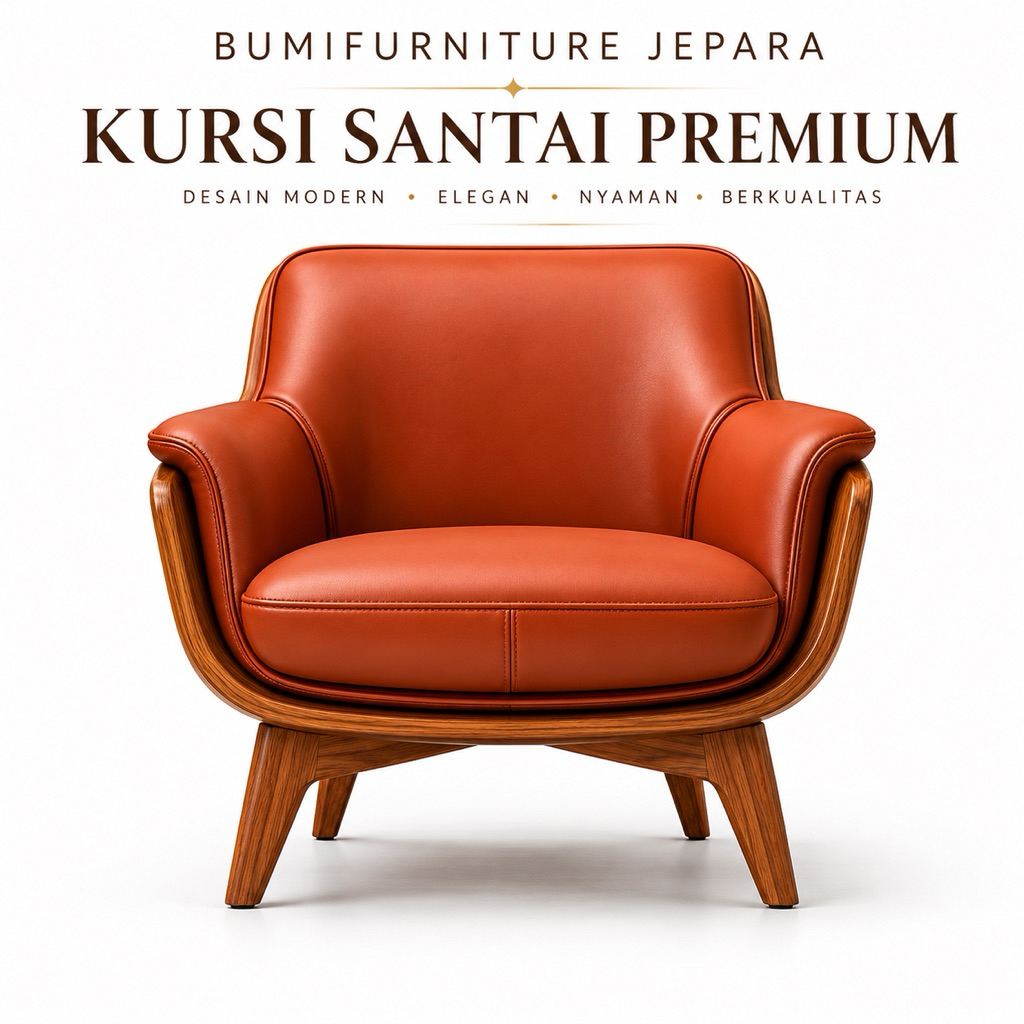 Kursi Sofa Kayu Jati Retro Jok Kulit Coklat Premium