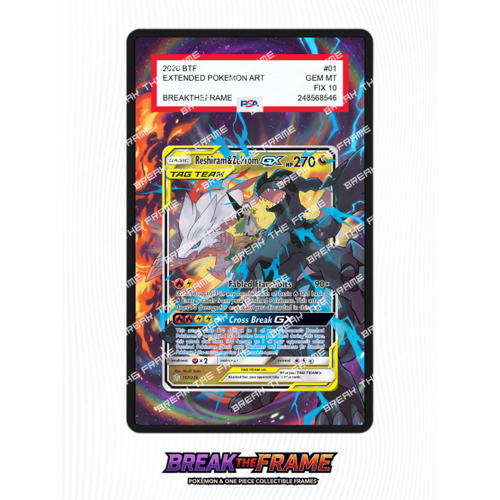 Reshiram & Zekrom GX - Cosmic Eclipse #157 - Extended Art Pokemon TCG for Slab Guard / Slab Sleeve