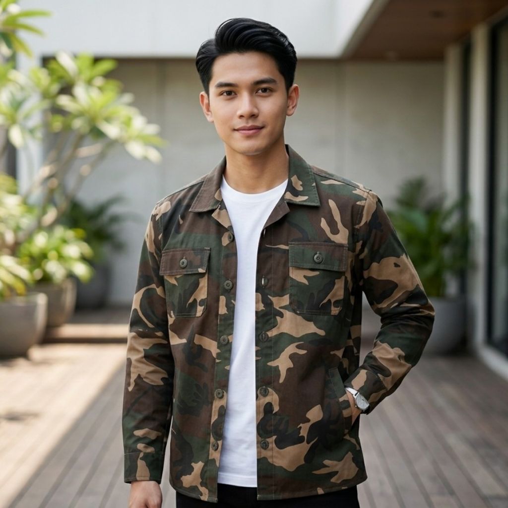 Jaket Kemeja Pria Loreng Army Canvas Drill Premium / Camo Jacket Pria Kasual Semi Parka