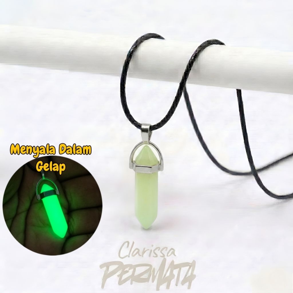 Kalung Liontin Batu Fosfor Biru / Hijau Pyramide Menyala Dalam Gelap Batu Tali Korea Single Elegan