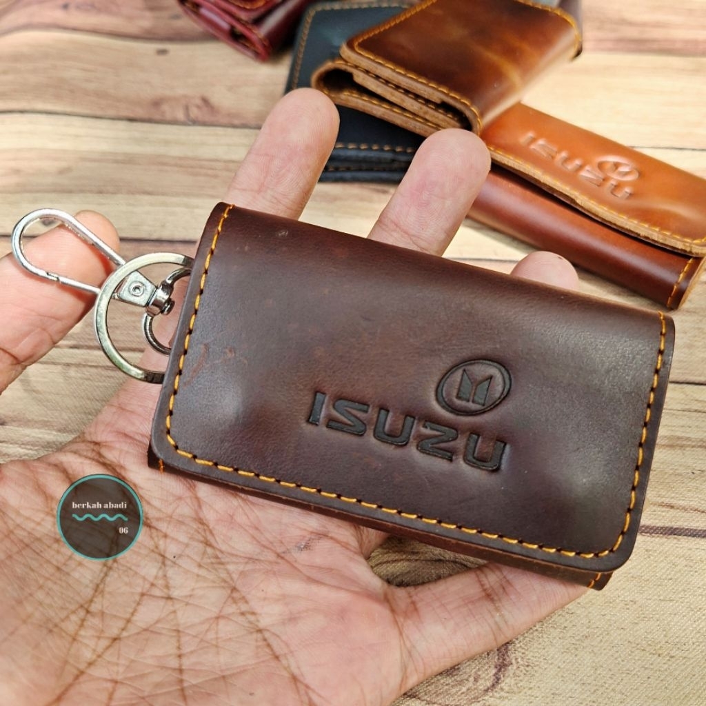 Dompet STNK embos Isuzu gantungan kunci berbahan kulit sapi asli dijamin logo emboss Isuzu bisa COD