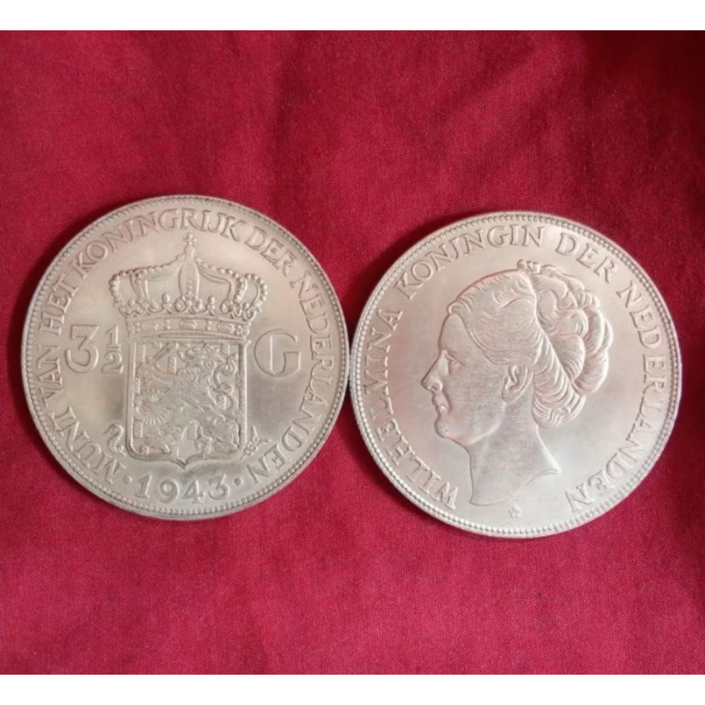terlalis buat koleksi uang koin perak kuno Nederland Belanda Wihelmina  3 1/2 Gulden