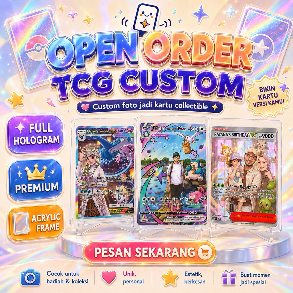 Custom TCG Card Anime Premium dari Foto Kartu Pokemon Style Custom Full Hologram - Acyrilic Frame
