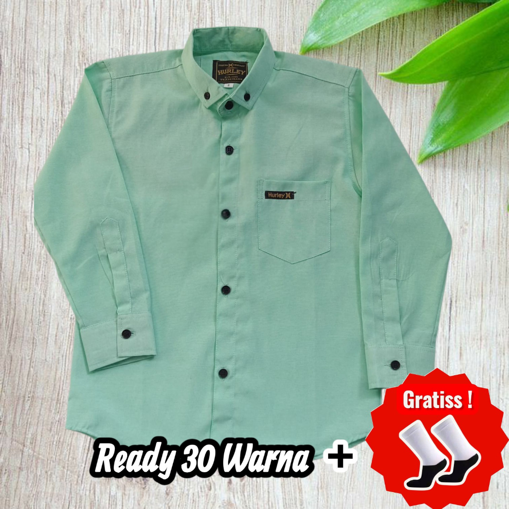 Kemeja Anak Laki Laki Lengan Panjang Warna Hijau Mint, Kemeja Anak warna Sage