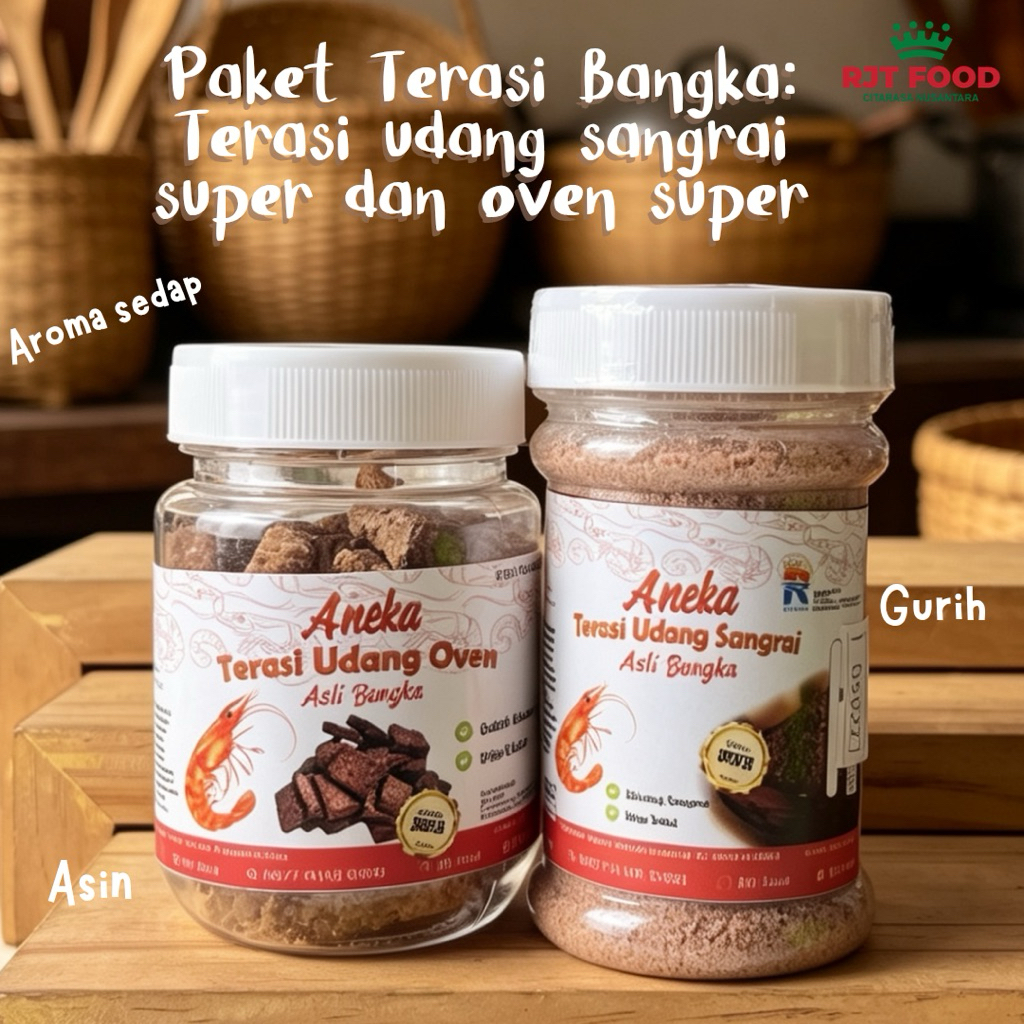 paket isi 2 terasi bangka siap pakai (terasi oven + terasi udang sangrai) halal