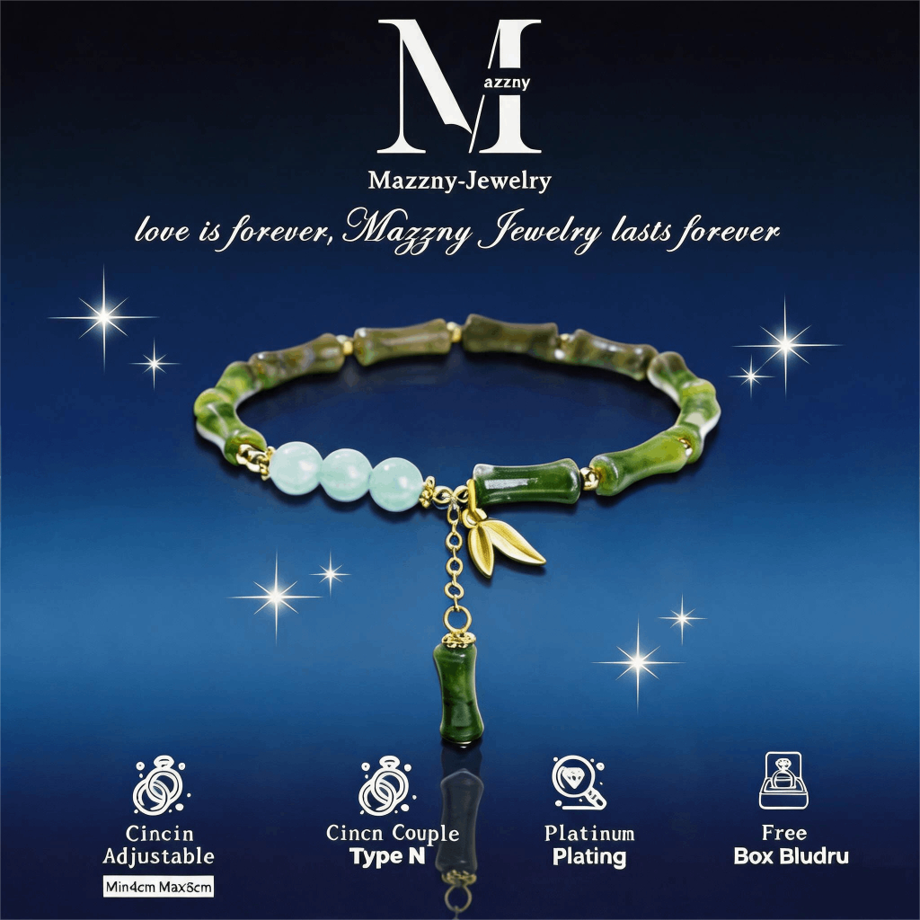 Mazzny Gelang Giok Bambu Hetian Hadiah Ibu COD Free Kotak Hadiah
