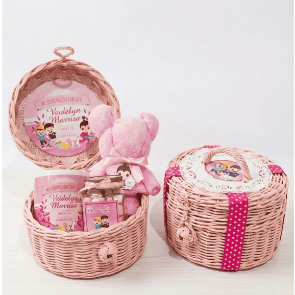 SONI - Keranjang Rotan KOPER BULAT Warna Souvenir Hampers Baby One Month Siraman Murah (20x20x12)