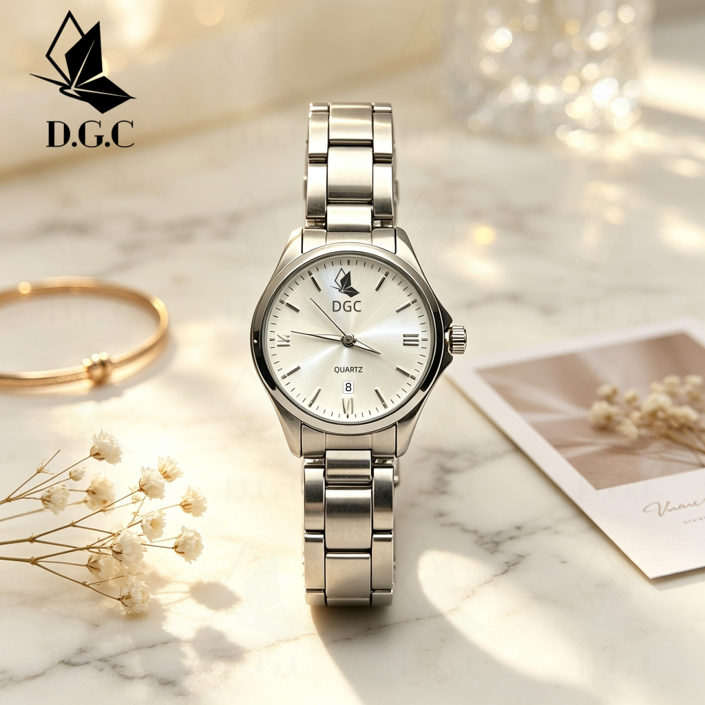 DGC 10677 Jam Tangan Wanita  Rantai Logam Tanggal Aktif Model Terbaru Desain Bulat Mewah Klasik Jam 