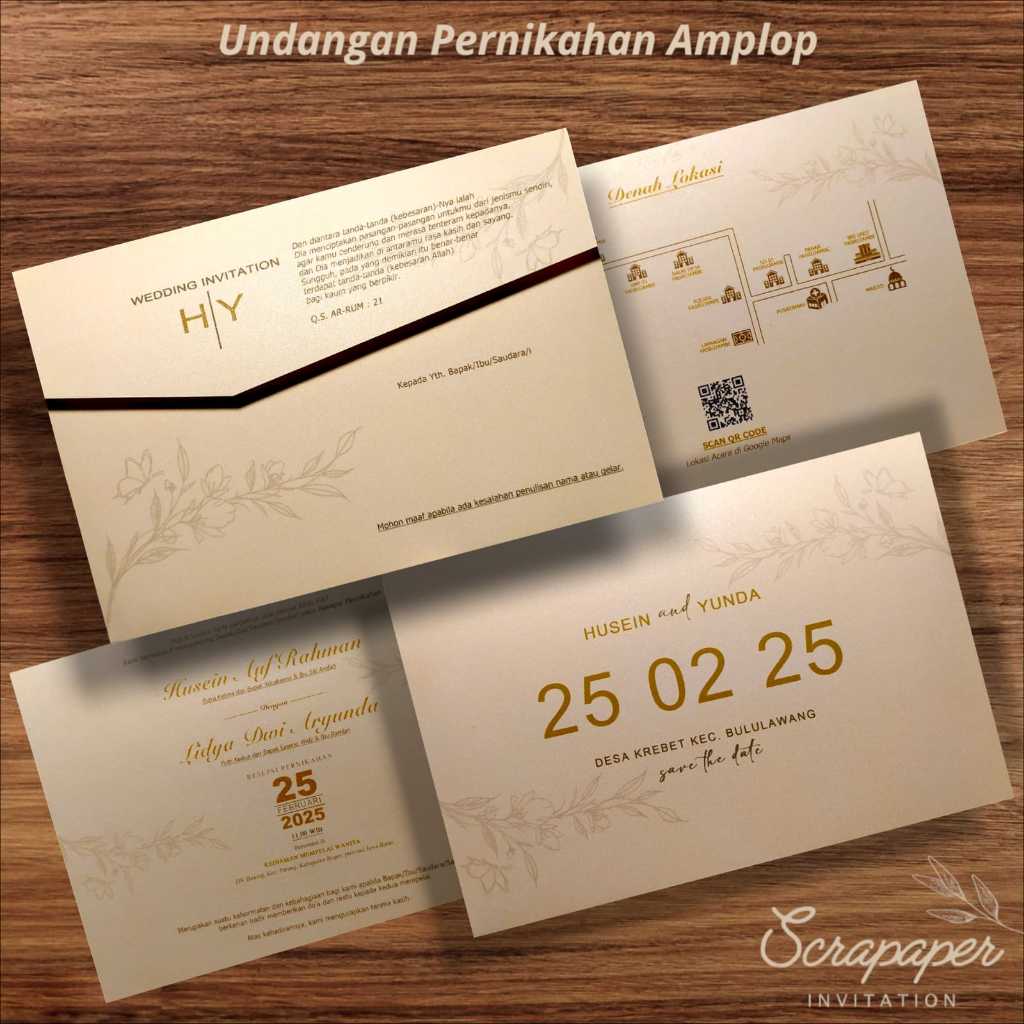 Undangan Amplop Pernikahan Bahan Kertas Jasmine Motif Simpel