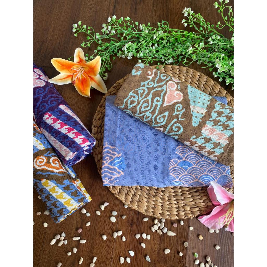 BATIKORGANIK- Kain Batik Katun -Viscose-Dobby Cap-Tulis Ungu Biru Pink
