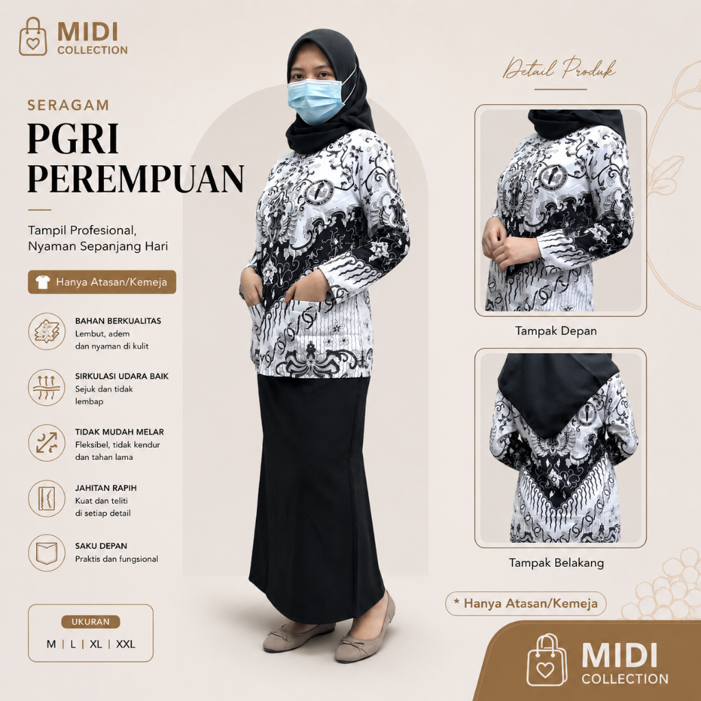Batik PGRI Wanita Lengan Panjang Seragam Guru Nasional Kemeja Batik Perempuan Resmi