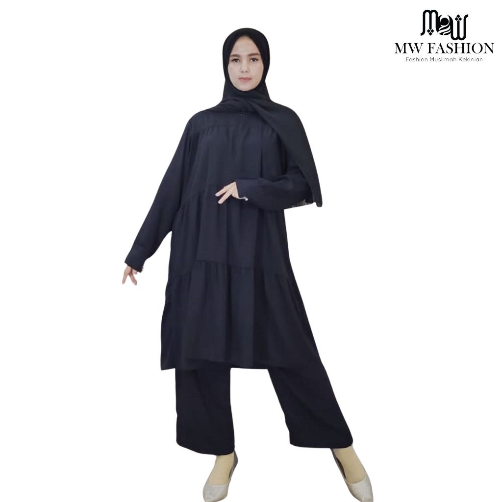 GROSIRHIJABKU setelan tunik dan celana model tunik rempel susun / one set rayon jumbo polos Matt ray