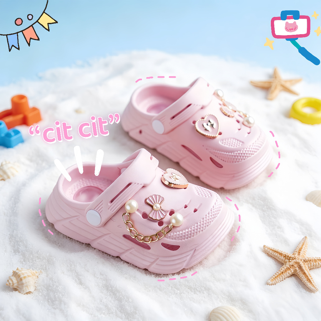 Sandal Anak Balerina Pita Mutiara Bunyi Cit-Cit Model Terbaru Untuk Anak