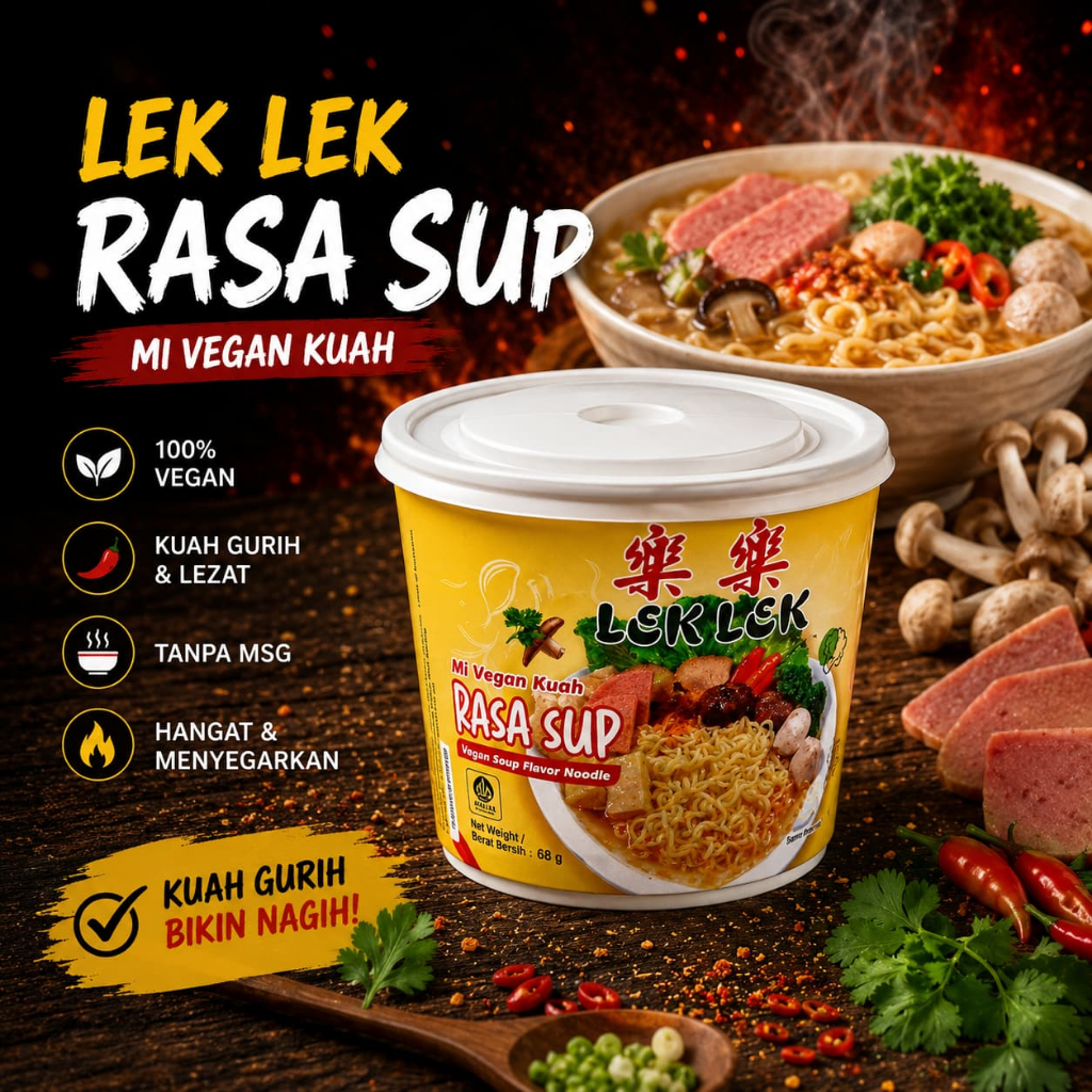 Mie Cup Lek Lek Vegan Rasa Kuah Sup / Vegan Soup Flavor Noodle