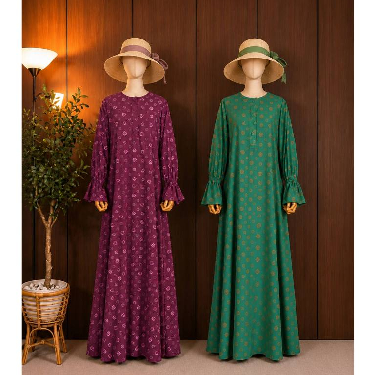 Abaya Floria Original Sentiko Batik | Abaya Rayon Batik Cap Motif Truntum Kancing Depan Elegan
