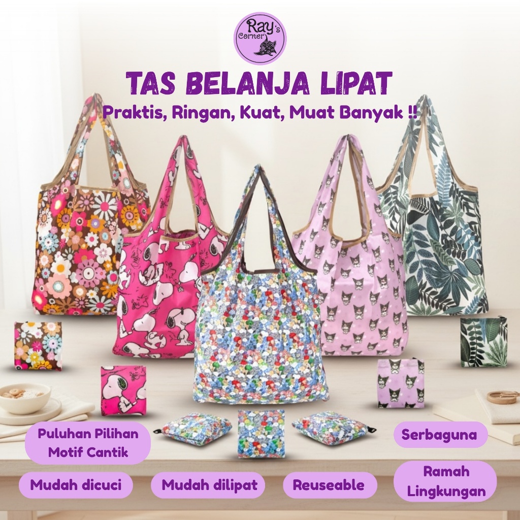 Tas Belanja Lipat Shopping Go Green Bag Waterproof Anti Air Ramah Lingkungan Serbaguna Eco Friendly 
