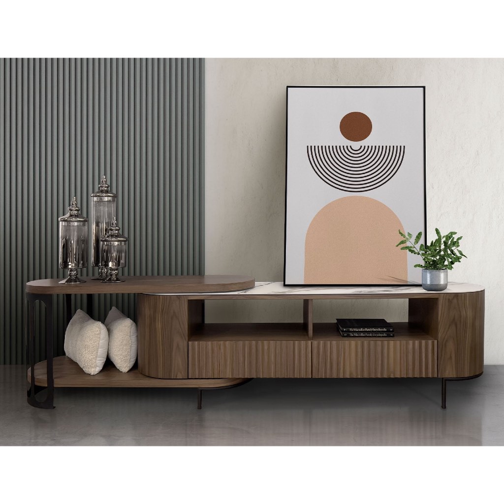 [CELLINI] Meja TV Sintered Stone Dapat Diperpanjang (FLUTO) - Furniture Mewah Bekas