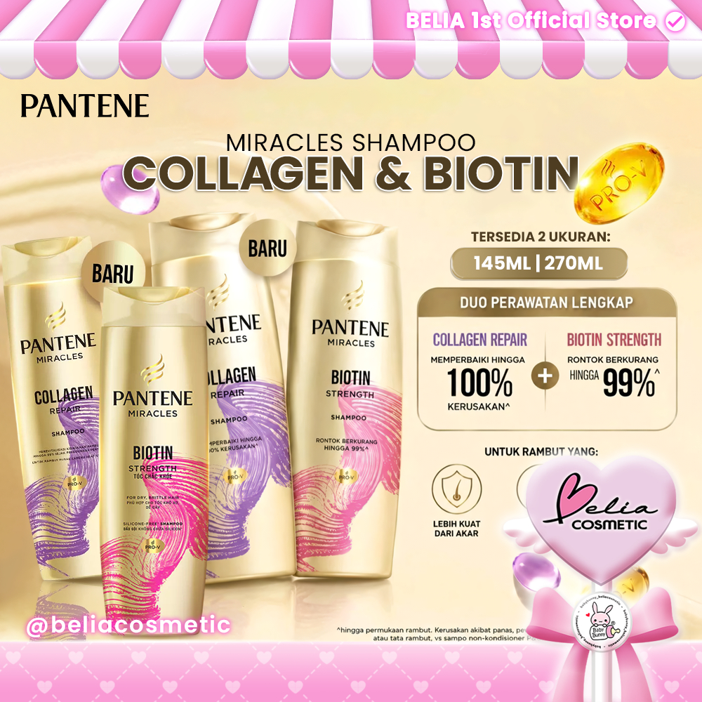 [ BELIA ] PANTENE Miracles Shampo Series Collagen Repair & Biotin Strength 145ml & 270ml | Memperbai