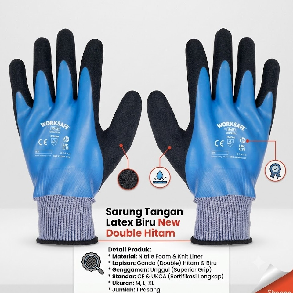Sarung Tangan Kebun Glove Bahan Karet Latex Waterproof Sepasang Latex Biru