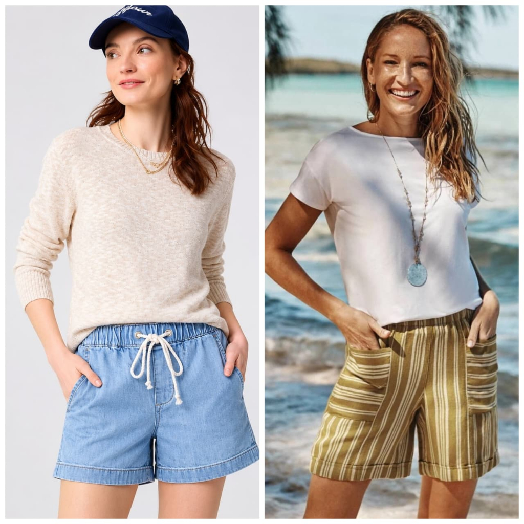 Celana J.Jill Linen Blend Mustard Striped Boho and Denim Drawstring Shortpants