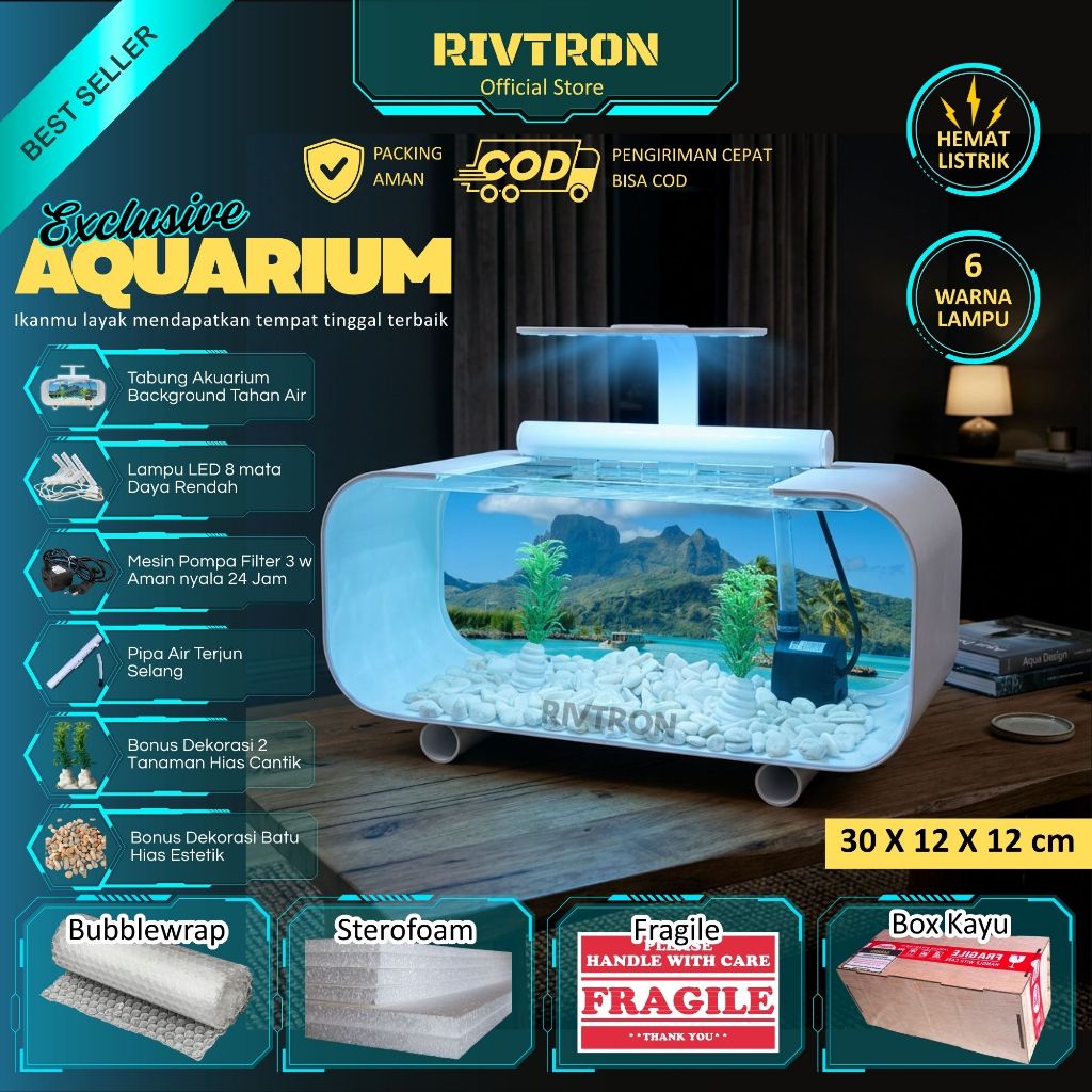 Akuarium akrilik fullset dengan mesin filter