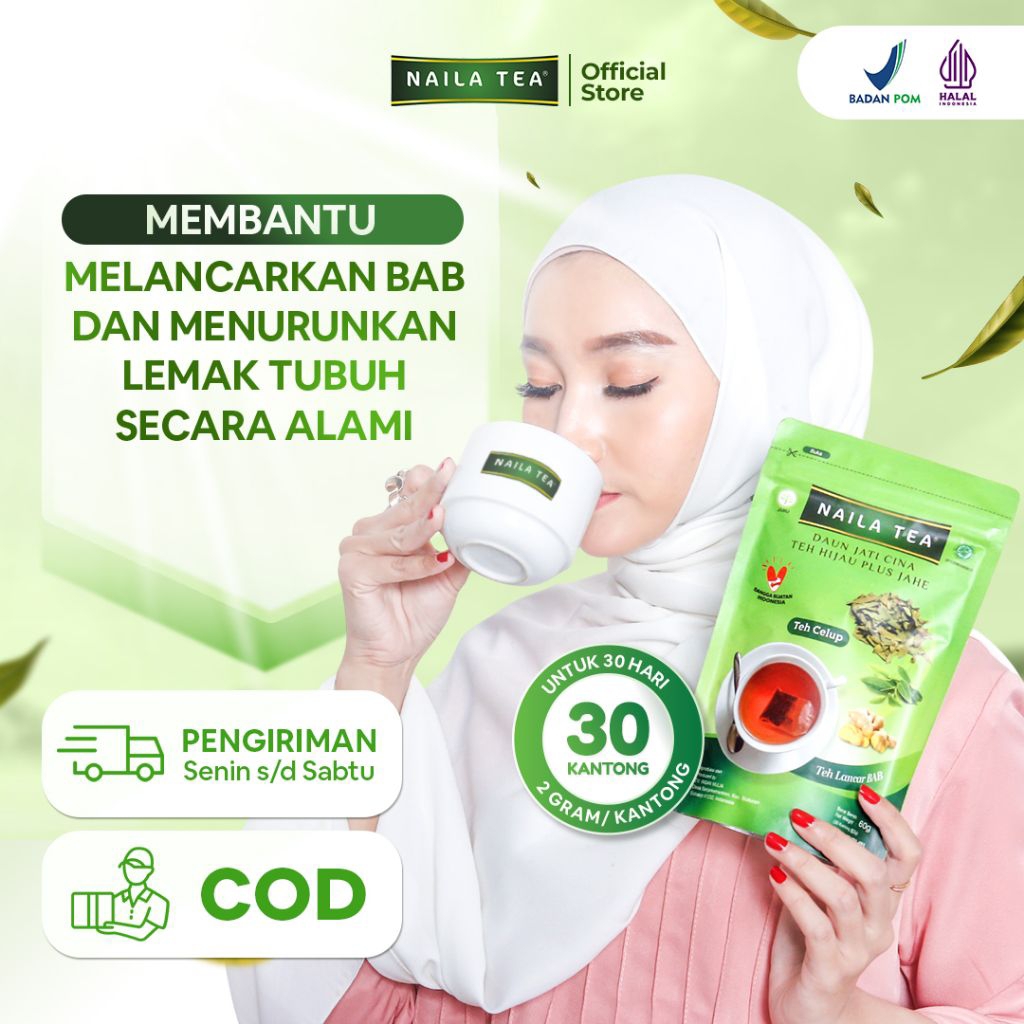Naila Tea Teh Pelangsing Detox Alami Pelancar BAB Slimming Tea Diet Herbal Daun Jati Cina Teh Hijau 