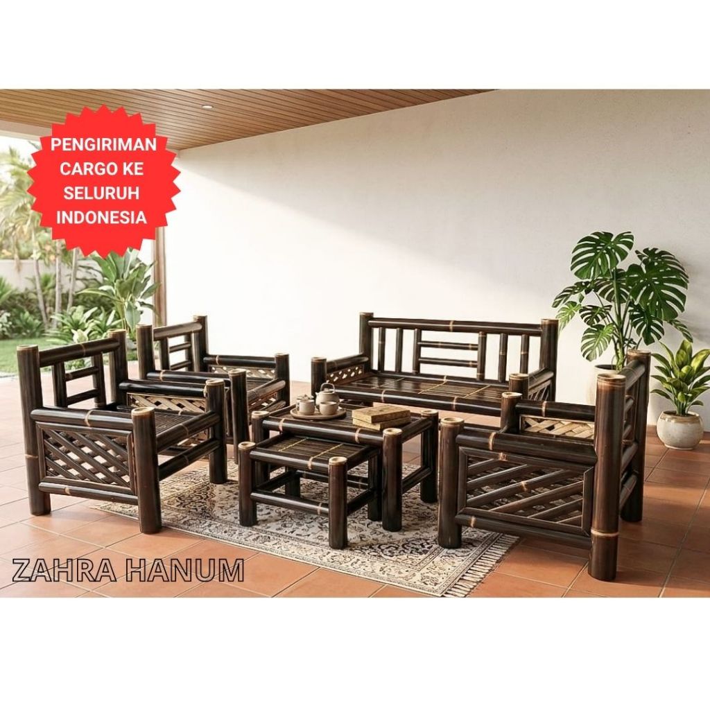 kursi bambu hitam 1 set BONUS MEJA SUDUT (ONGKIR OTOMATIS) cocok untuk santai