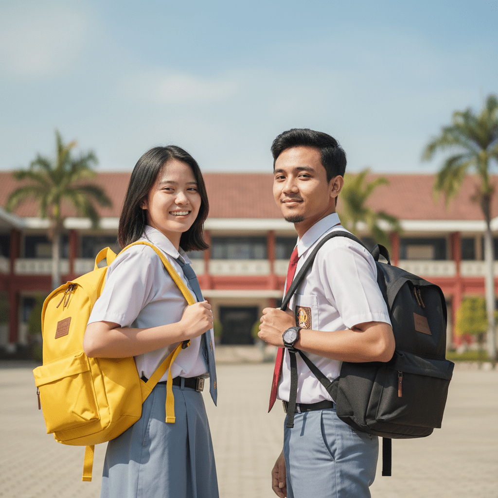 Tas Ransel Sekolah Pria Wanita Simple Tas Nilon Waterproof