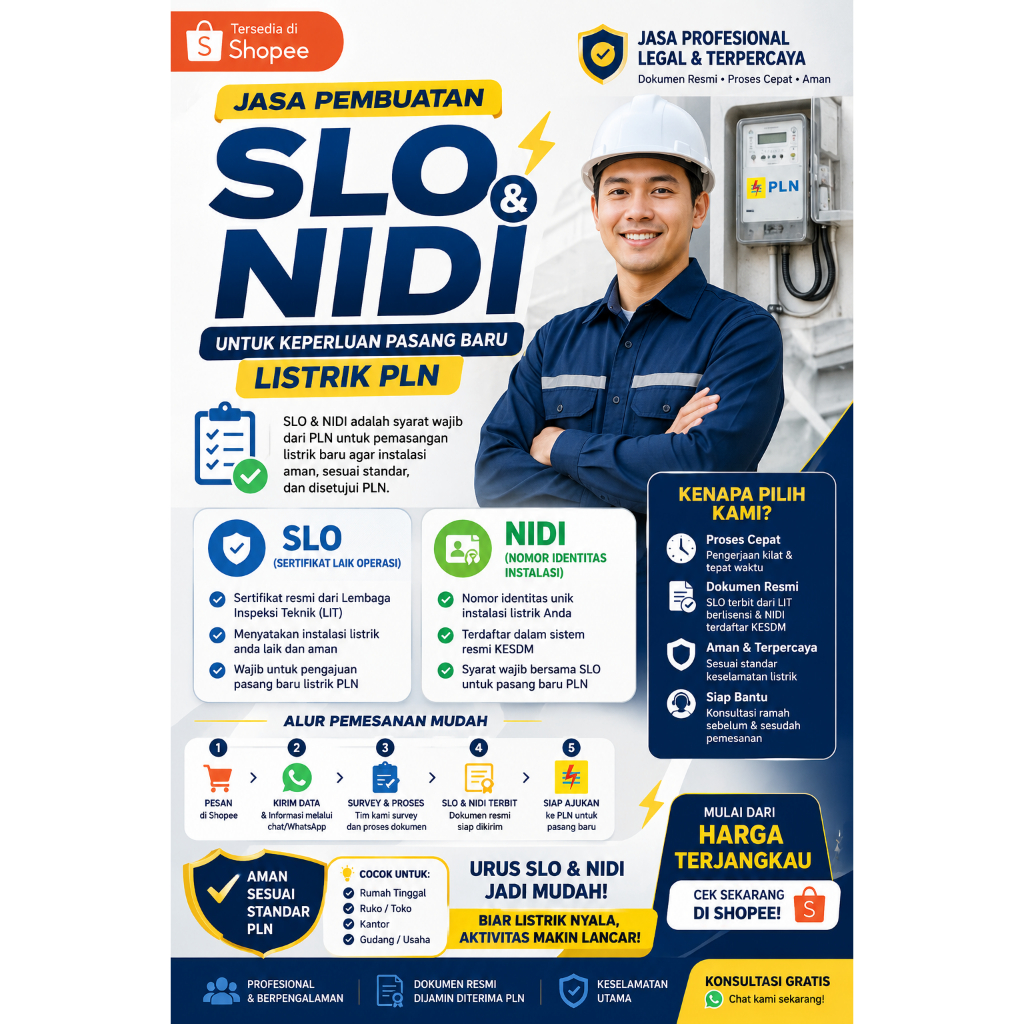 SLO & NIDI Indonesia | Jasa Pembuatan SLO NIDI untuk Pasang Baru Listrik & Tambah Daya PLN