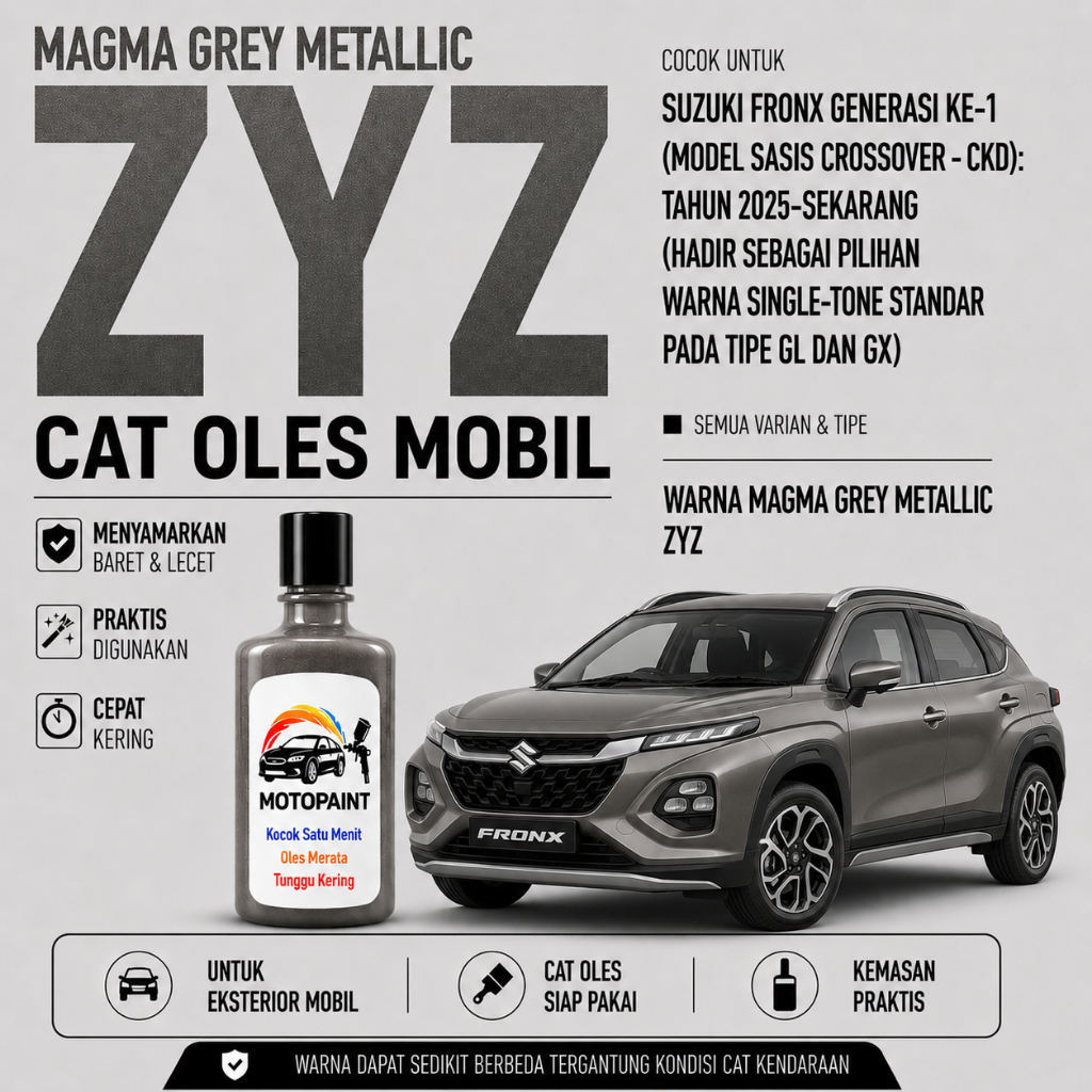Motopaint Magma Grey Metallic ZYZ Cat Oles Penghilang Baret Mobil Suzuki Fronx Warna Abu Metalik