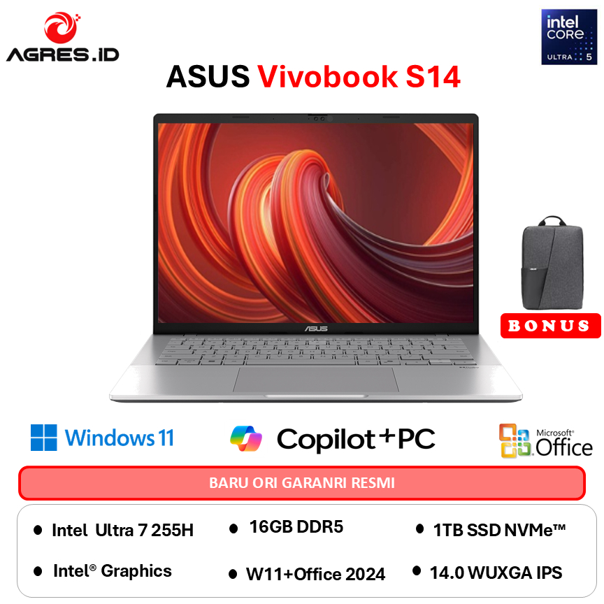 ASUS VIVOBOOK S14 S3407CA ULTRA 7 255H - RAM 16GB 1TB W11+OHS+M365B 14.0  -VIPS7112M