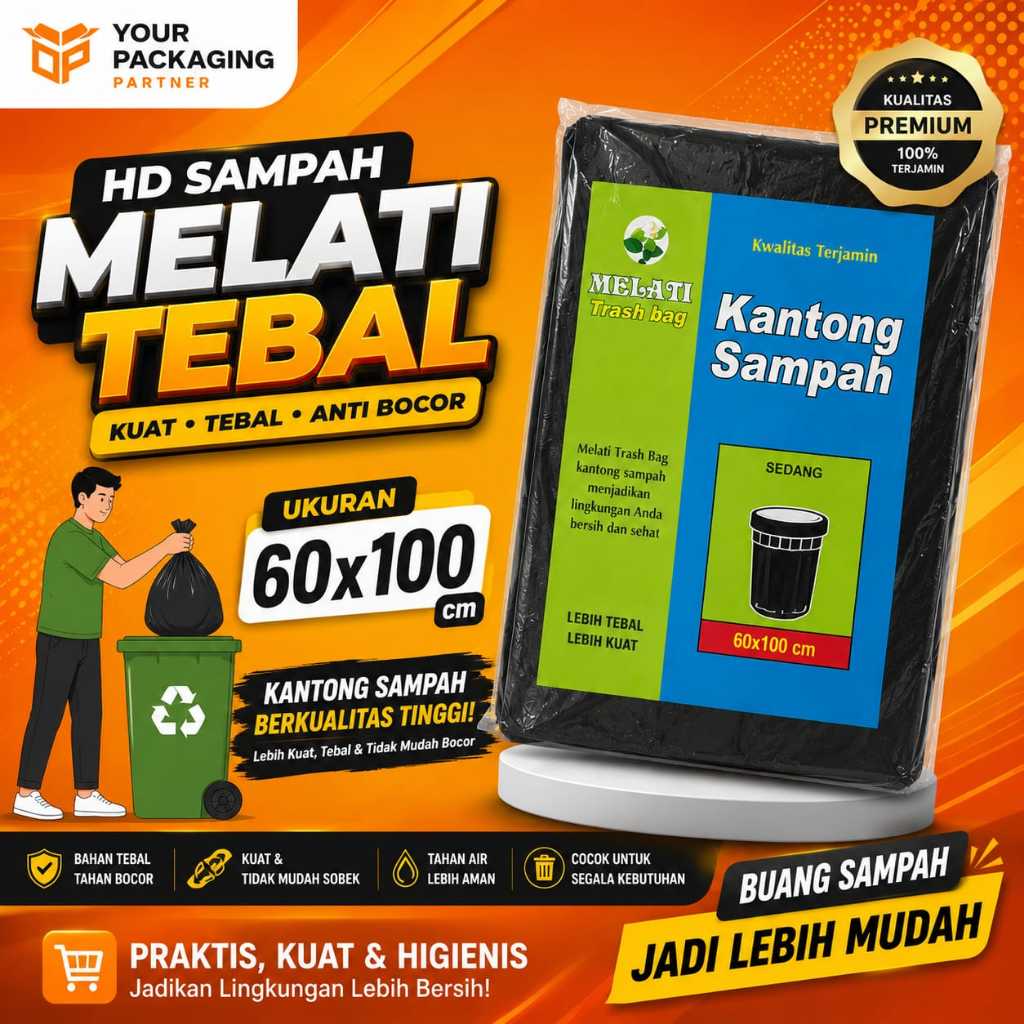 Plastik Sampah 60x100cm Hitam Besar/ Trash Bag/ HD Kantong Sampah Jumbo Tidak Berbau Tebal & Elastis