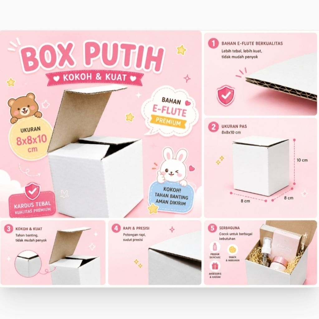 Kotak DIE CUT PUTIH 8X8X10