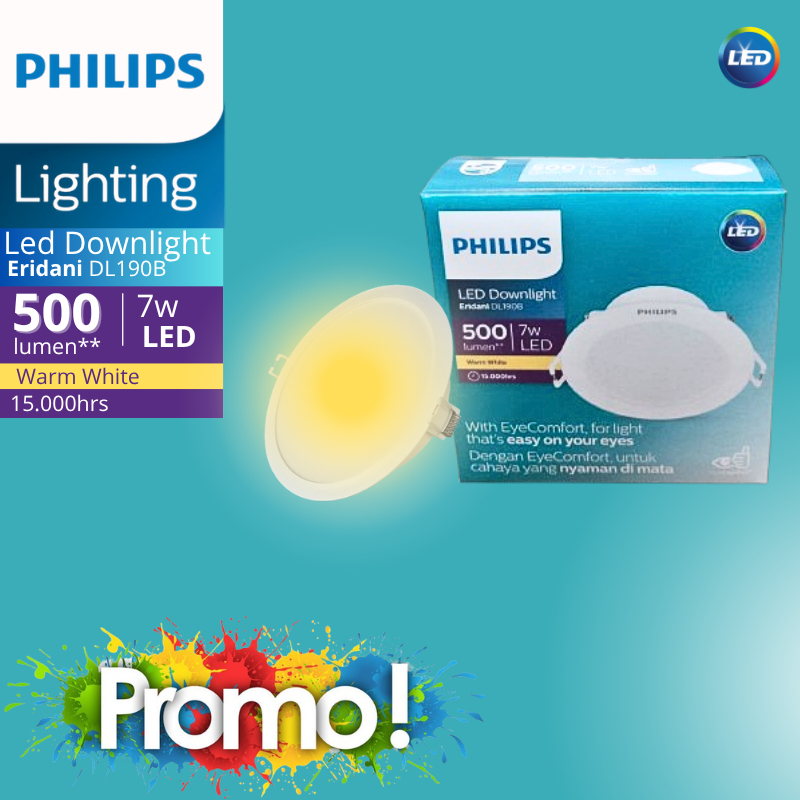 Philips LED Downlight Eridani 7 Watt Warna Cahaya Putih-Kekuningan Warm White (3000K) Hemat Energi 8