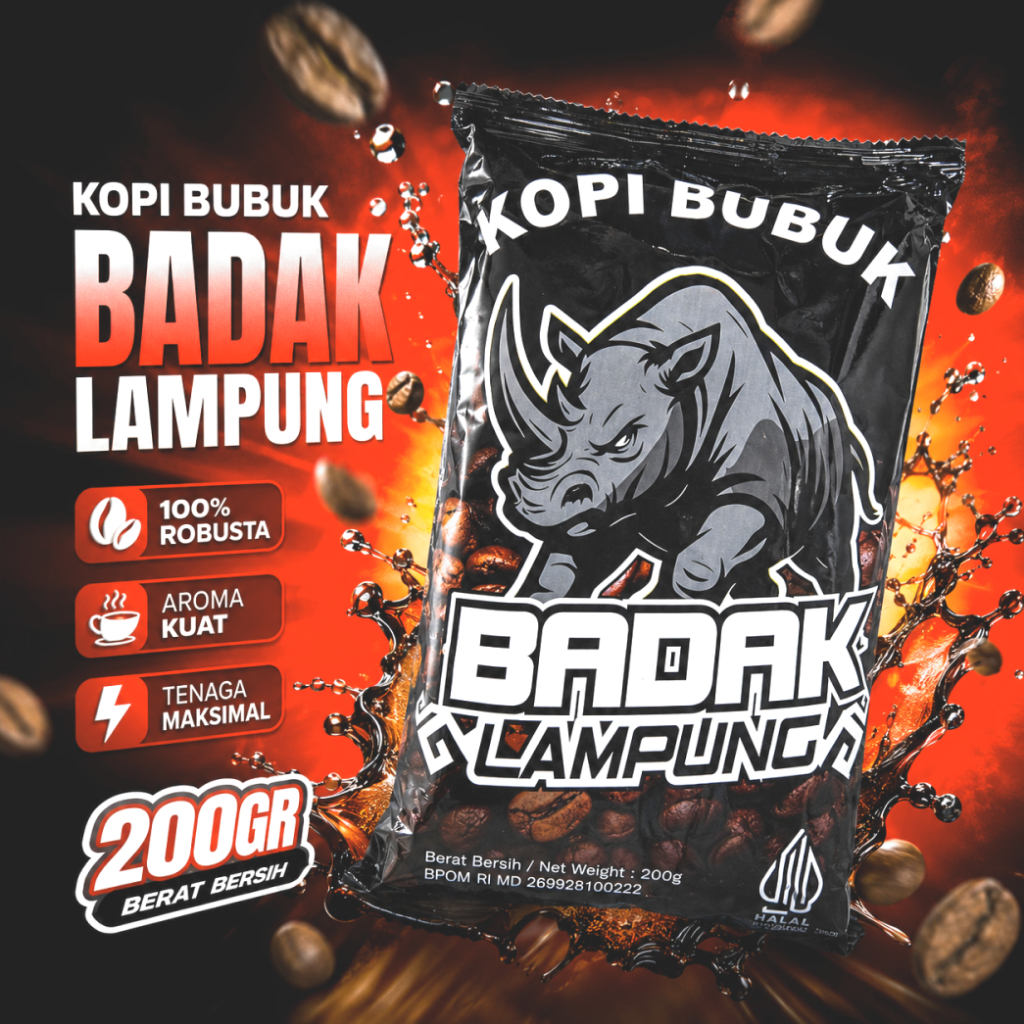 Kopi Bubuk Badak Lampung Asli Kopi Bubuk Robusta Original Isi 200 gram PROMO
