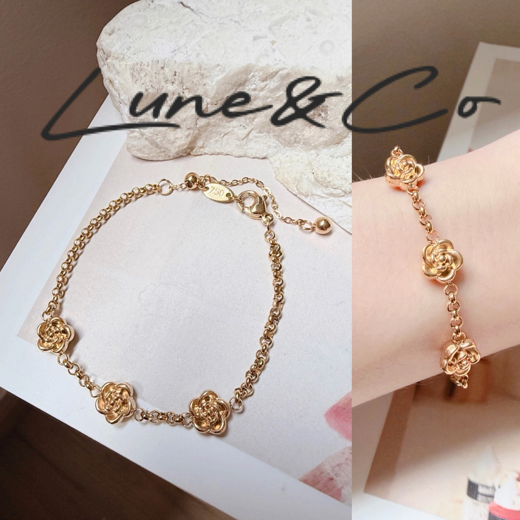 RS402 Gelang Serut Camellia Rose Emboss 750 Titanium Steel 316L Anti Karat