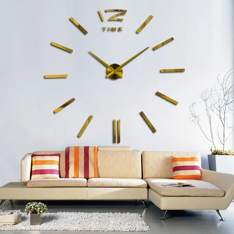 Jam Dinding Besar DIY 3D Acrylic Gold Silent Quartz Movement Dekorasi Ruang Tamu Modern Minimalis Di