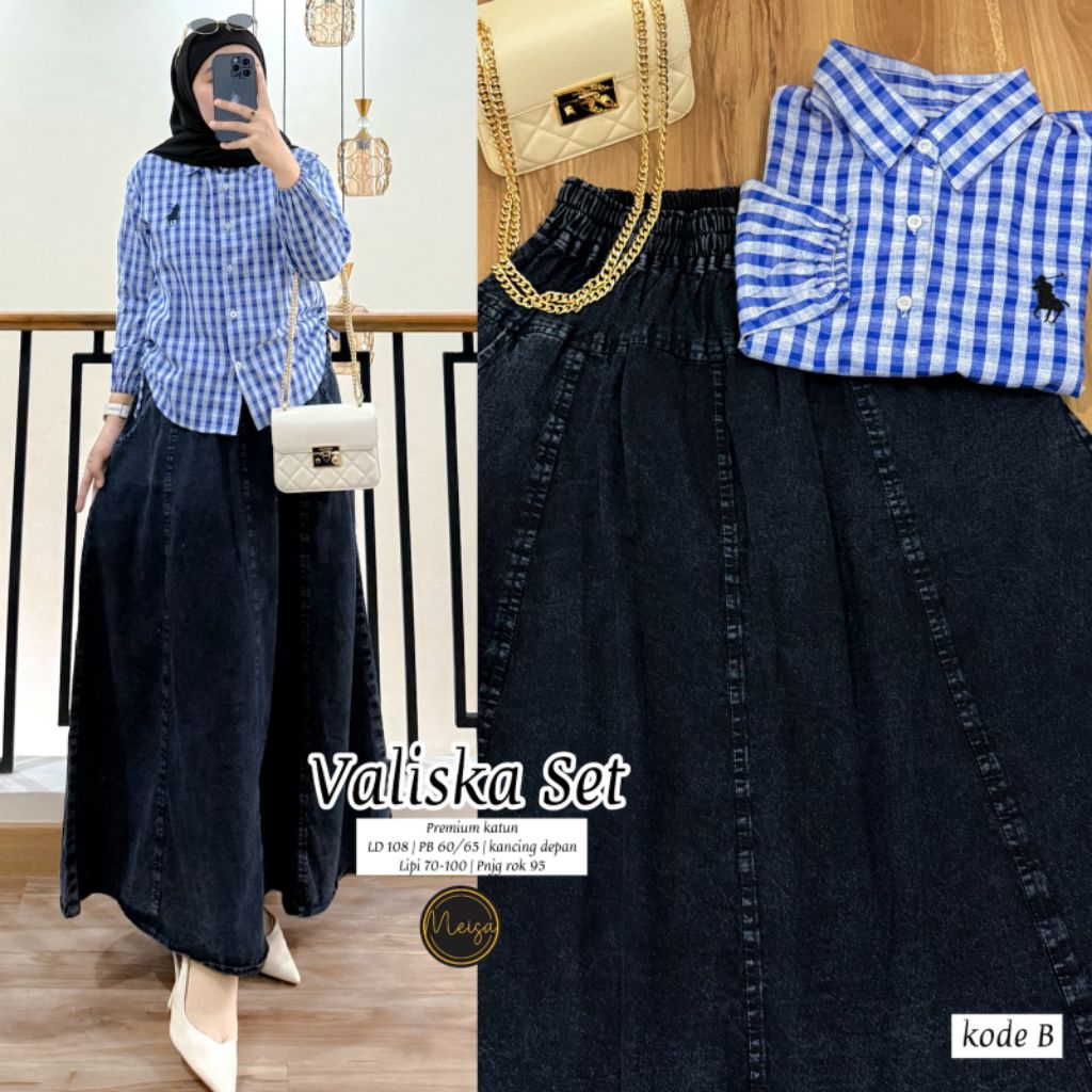 EMELI MELISA VALISKA SALIRA SAVIERA KLARA STEVI BAJU SATU SET ROK JEANS WANITA BY MEISA • MOURANCE +