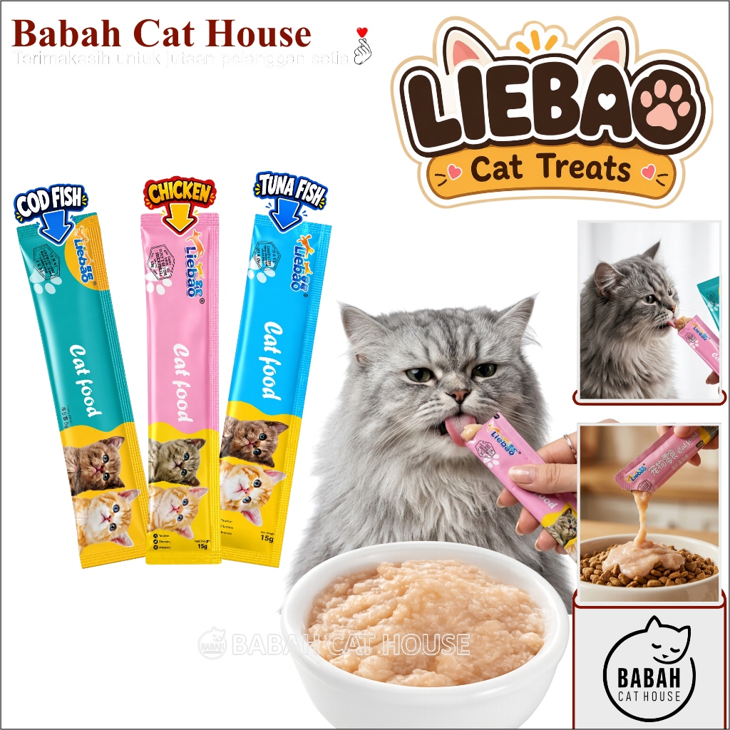 LIEBAO Cat Treats 15gr Makanan Snack Cemilan Kucing Luquid Creamy Treat untuk Anak Kitten Dewasa Gra