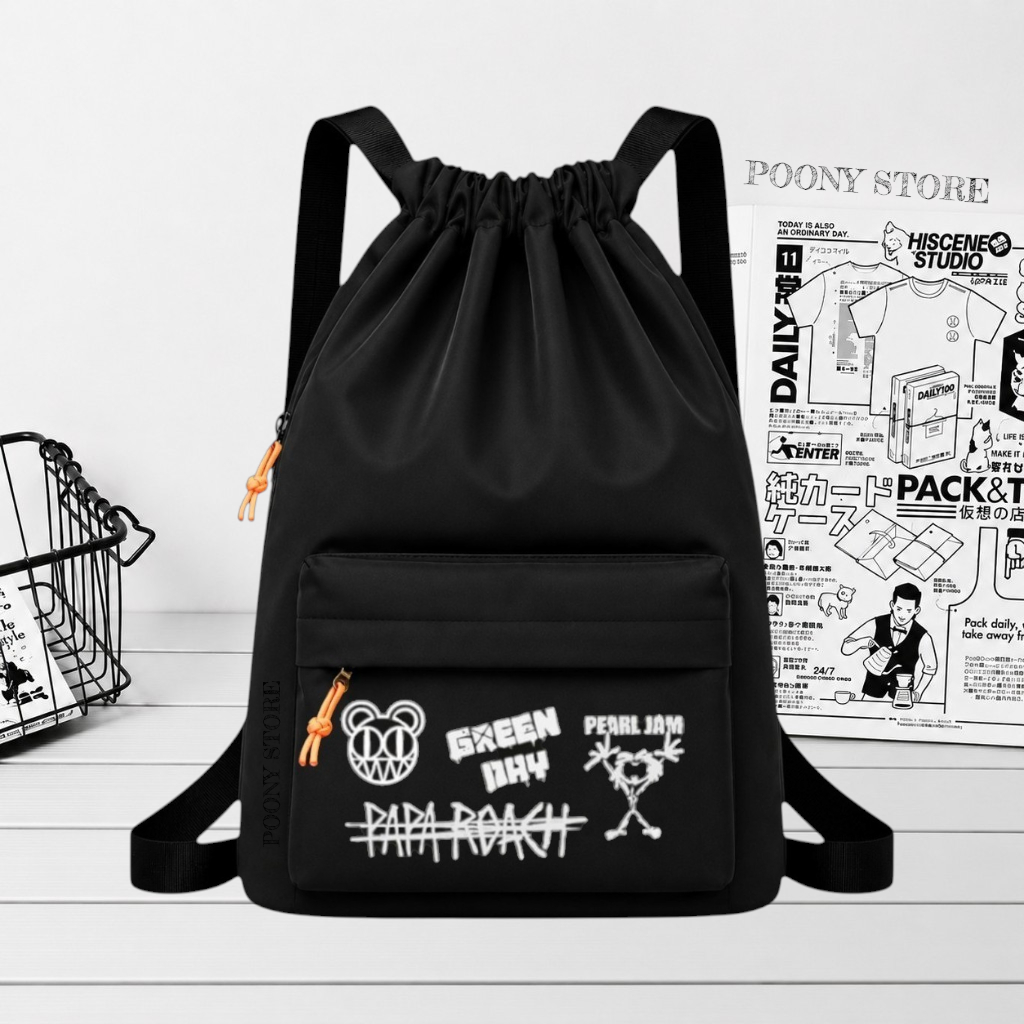 Tas Serut Pria wanita Stringbag Drawsting Motif Kece Anti Air Backpack Harian Olahraga Sekolah Sd Sm