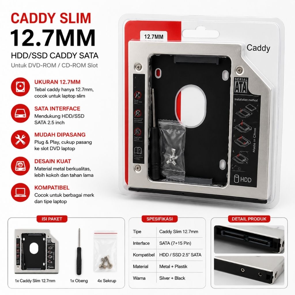 hdd caddy Tebal 12.7mm harddisk casing harddisk caddy