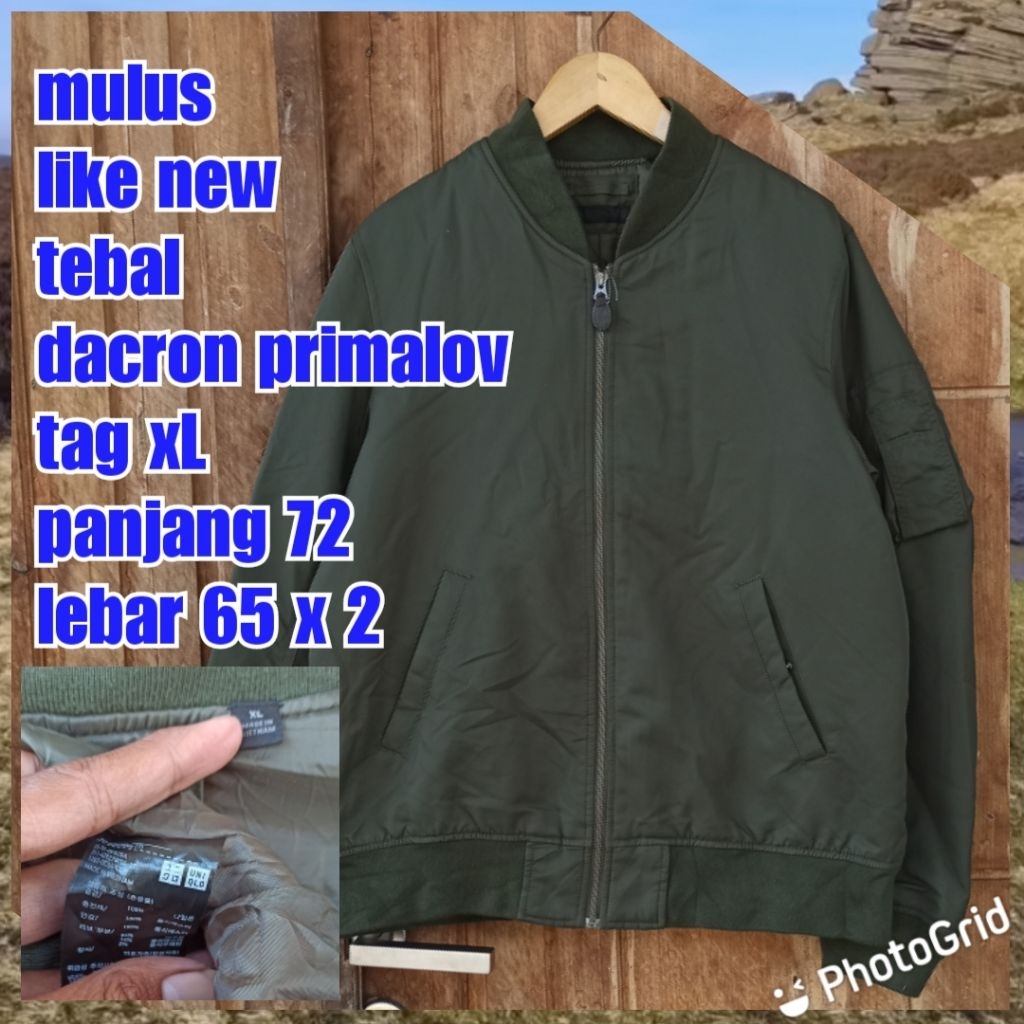 jaket work kerja casual bomber army military green hijau ma1 uniqlo xl