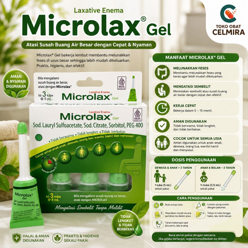 Microlax Gel 5 mL Gel – Obat Susah BAB / Sembelit Dewasa & Anak