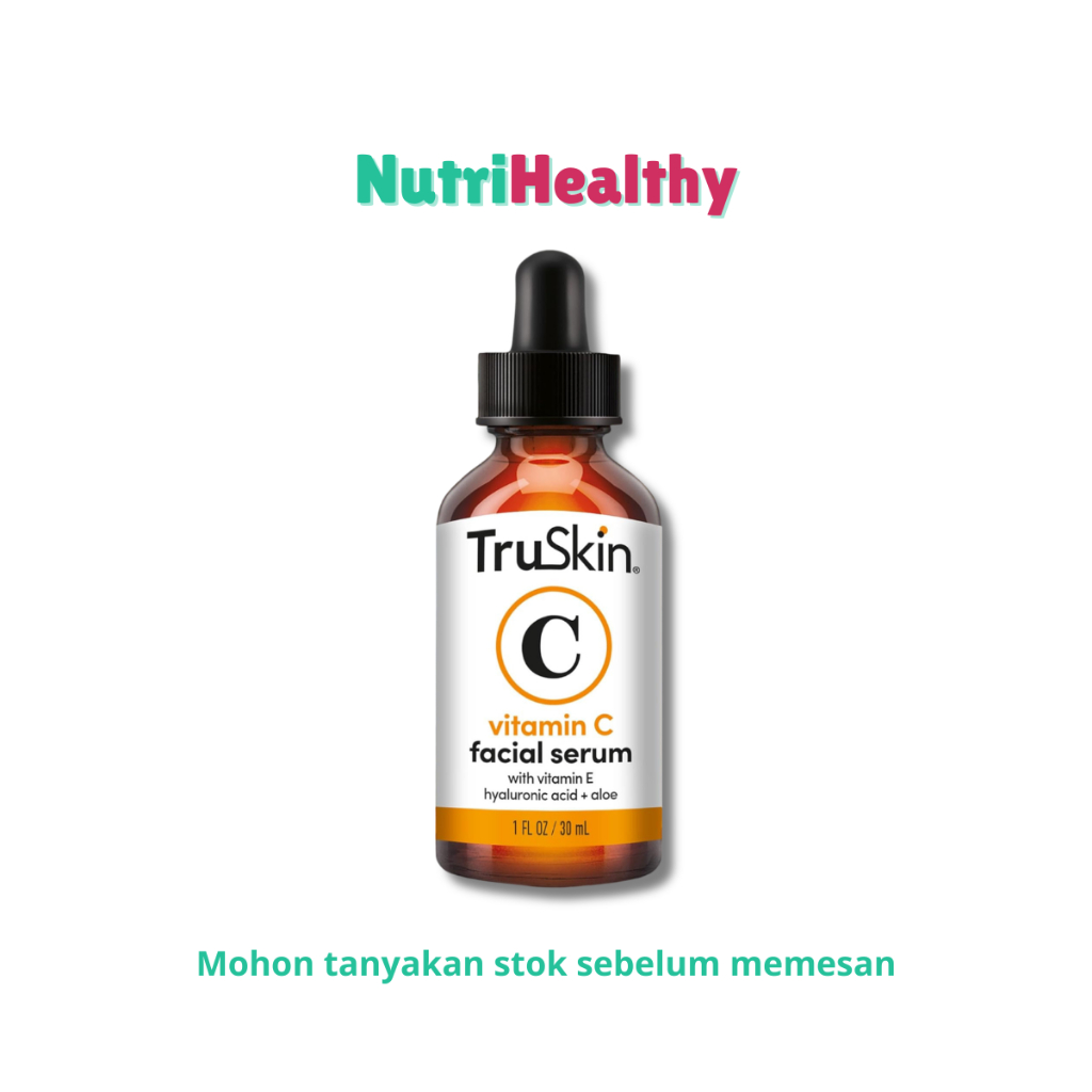TruSkin Vitamin C Facial Serum 30ml - Dengan Hyaluronic Acid & Vitamin E untuk Mencerahkan, Anti Pen