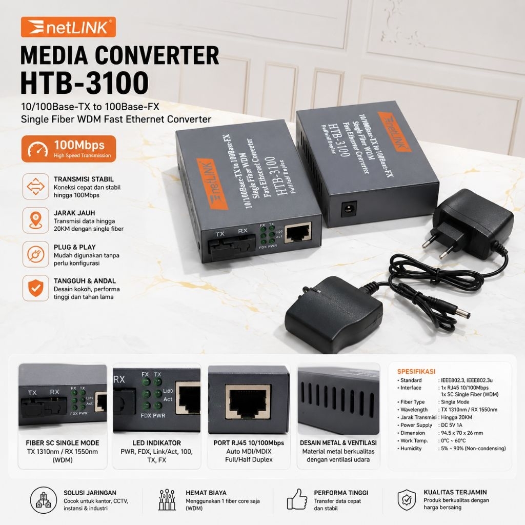 Netlink HTB  _ 3100 media converter fiber optik piber optic HTB3100