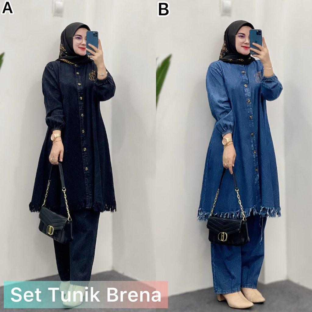 SETELAN LONG TUNIK JEANS PREMIUM VIRAL